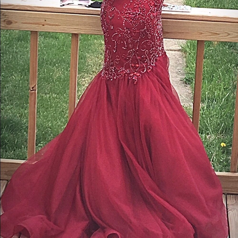 Deep red prom or evening gown
